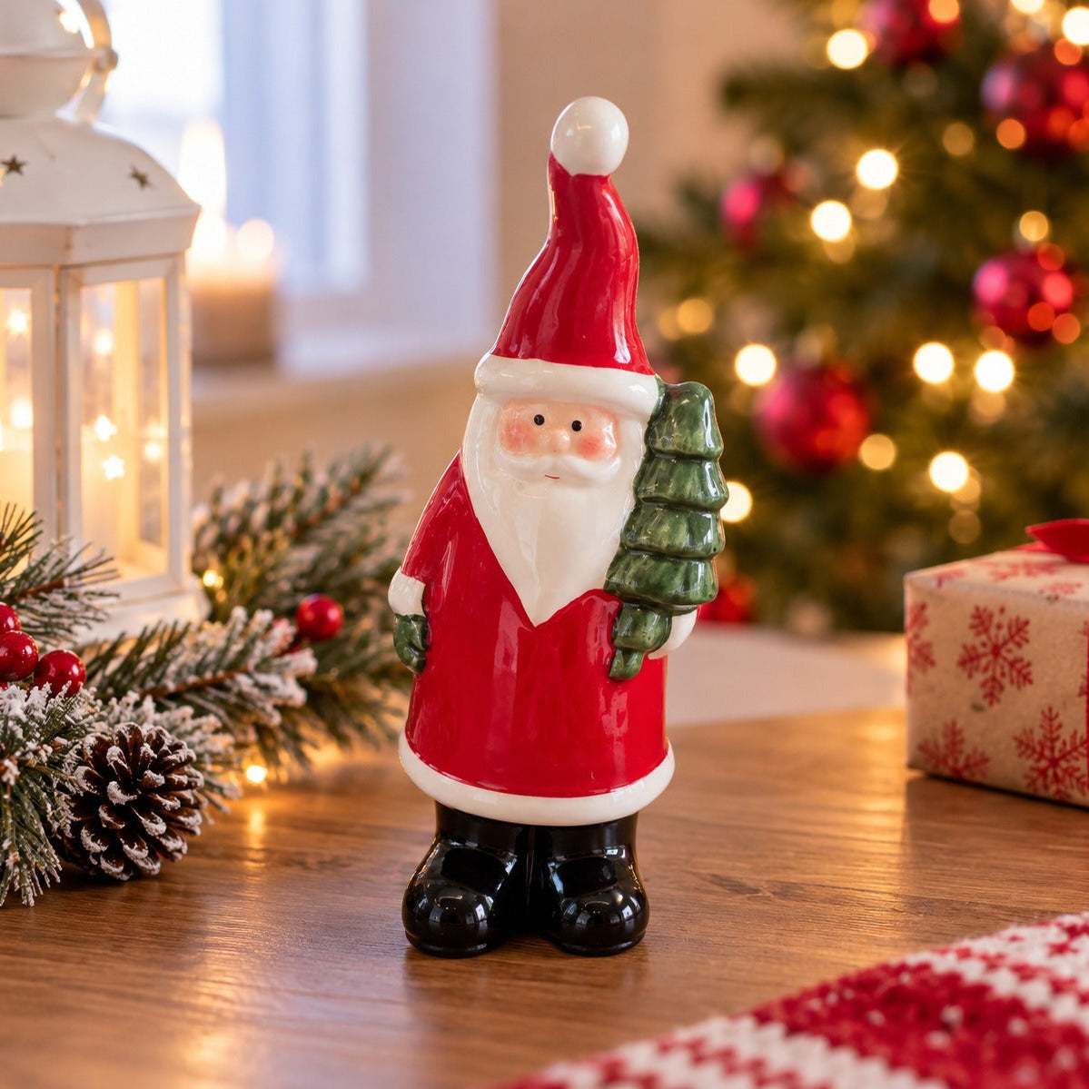Home Ideas Ceramic Santa Christmas Figurine with Tree – Approx. 17 cm Description
